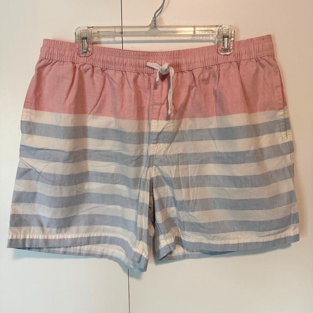Chubbies Men's XXL Shorts Pink Blue Striped Cotton Drawstring Casual Preppy